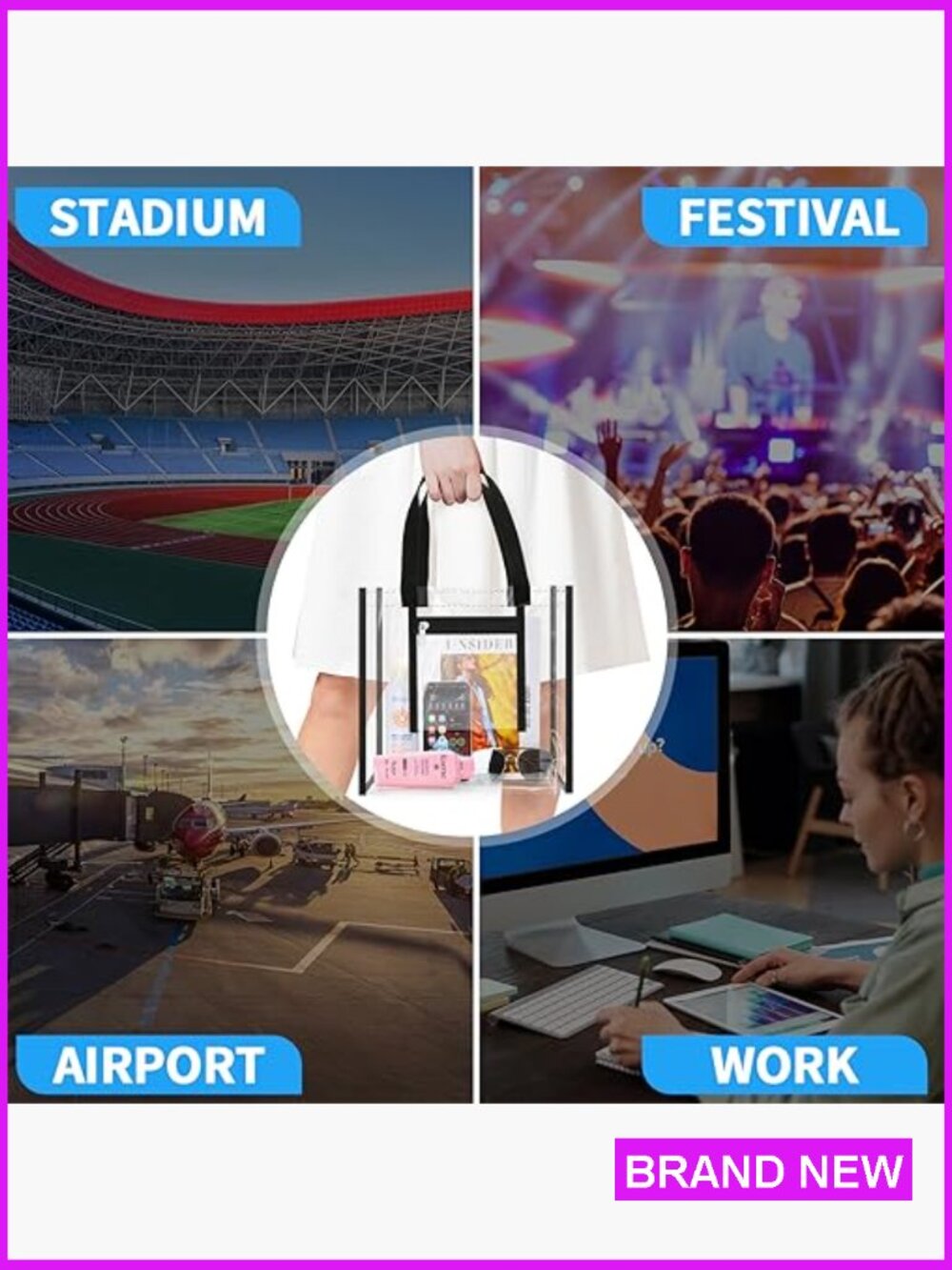 Clear Stadium Approved Tote Bag Set for Concerts & Sports Events, Waterproof PVC - Picture 6 of 7